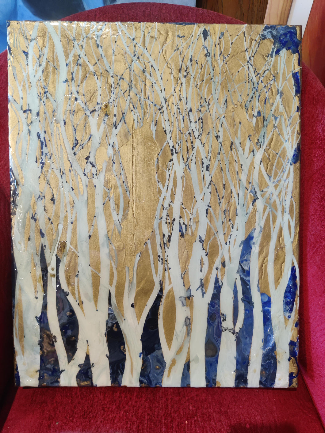 (Gold + Blue + White Tree Branches) by Sarah Larsen